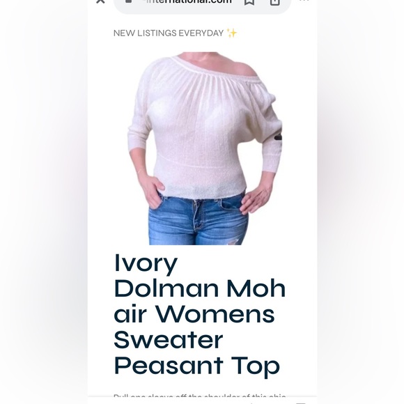 Moda International kid mohair
Ivory Dolman  Womens Sweater Peasant Top.size sm - Picture 2 of 6